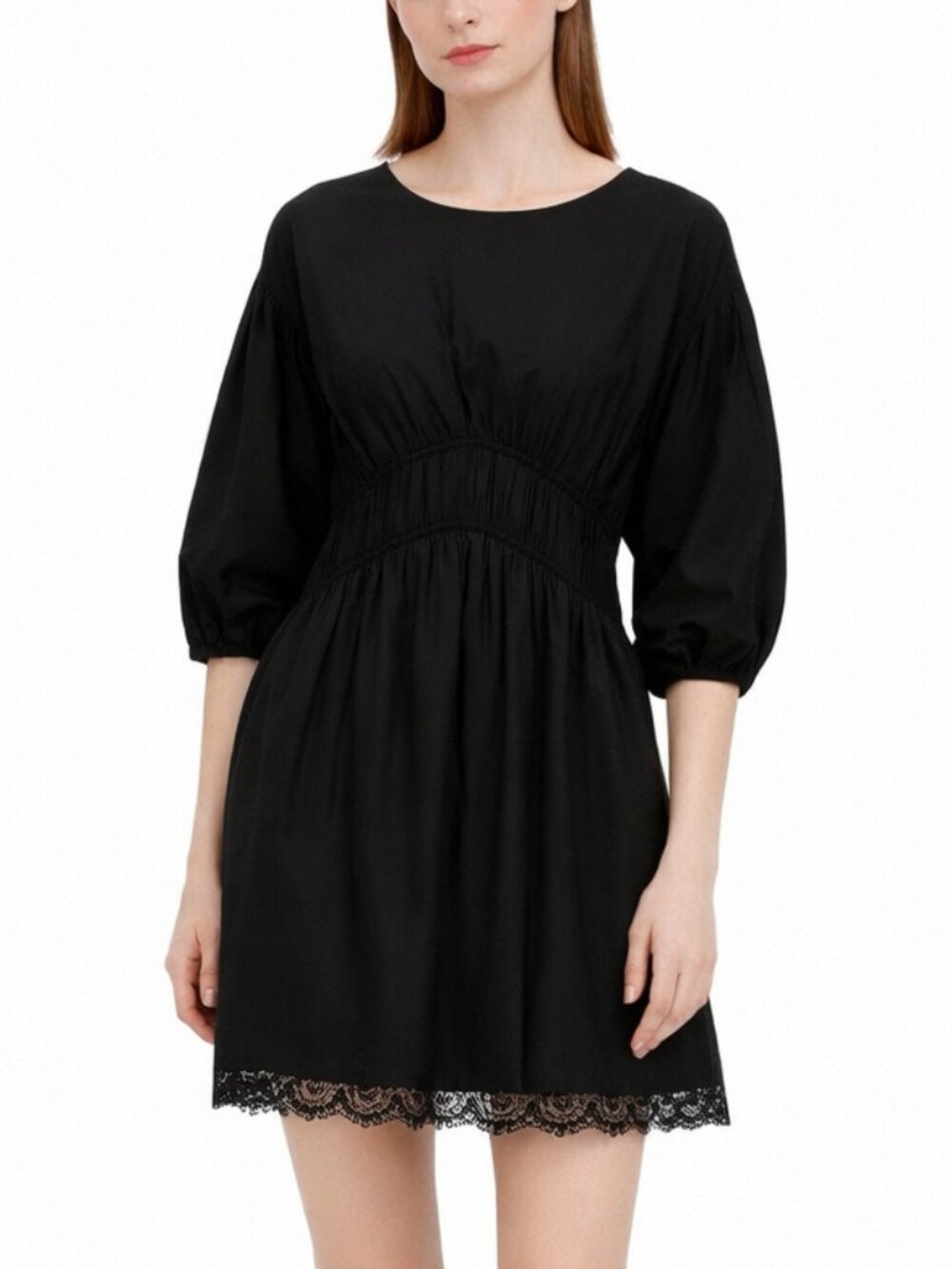 ZARA‎ Mini Dress Women's Medium Black Puff Sleeve Lace Hem Feminine Modern Chic